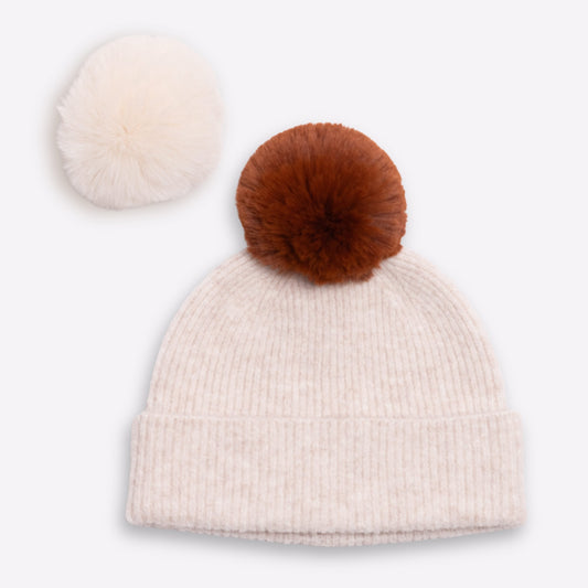 Kaschmir Mutze in Beige mit bommel