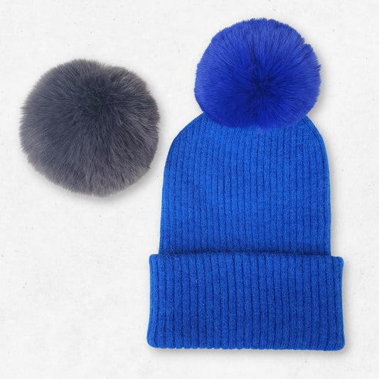 Pomponmutze Kaschmir konigsblau