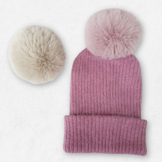 Pomponmutze Kaschmir rosa