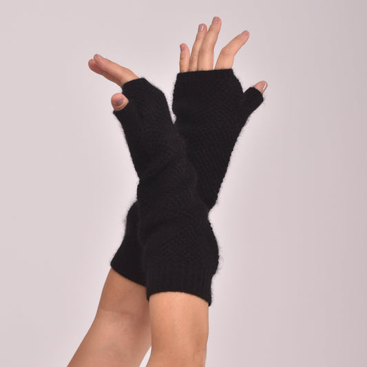 Schwarze fingerlose Kaschmir-Handschuhe
