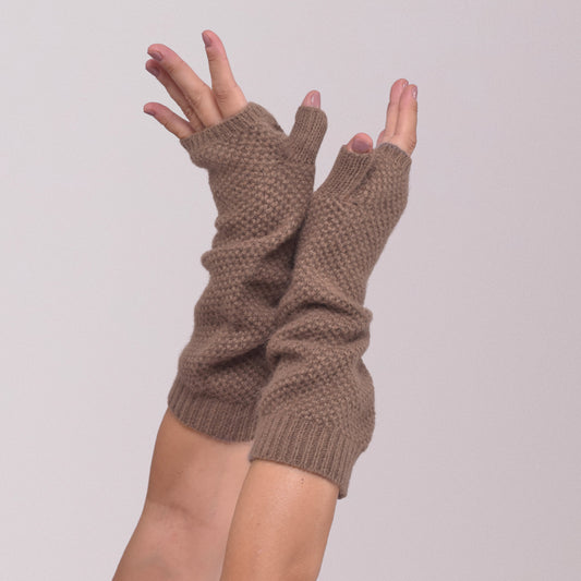 Taupefarbene fingerlose Kaschmir-Handschuhe