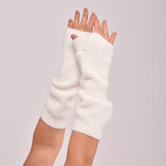 Weiße fingerlose Kaschmir-Handschuhe